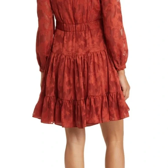 NWOT ELIZA J Metallic Stripe Floral Jacquard Long Sleeve Chiffon Dress - Picture 4 of 16